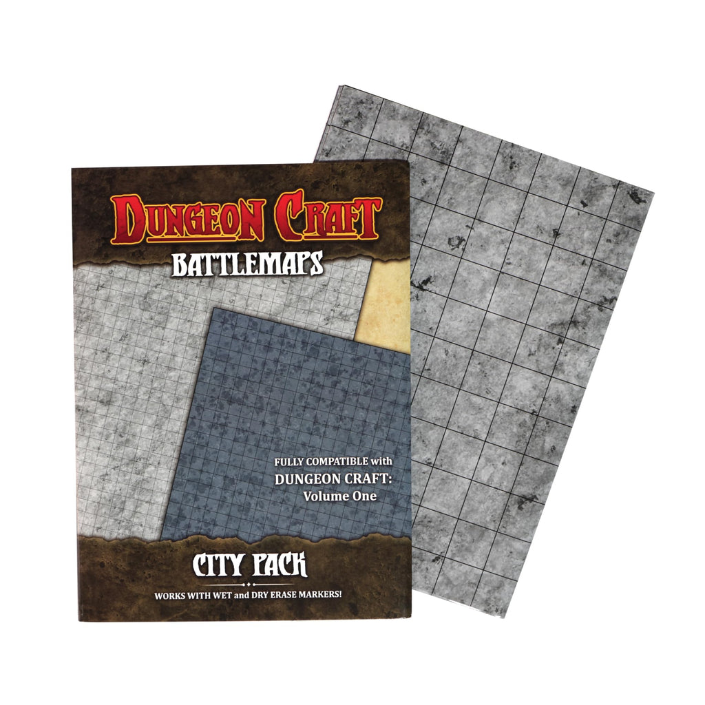 Dungeon Craft Double-Sided Battle Map 24x33 – Laminated Wet/Dry Erase Grid Mat for D&D RPG City Pack