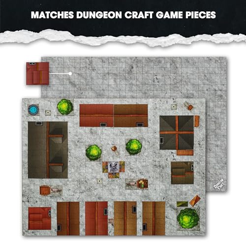 Dungeon Craft Double-Sided Battle Map 24x33 – Laminated Wet/Dry Erase Grid Mat for D&D RPG City Pack