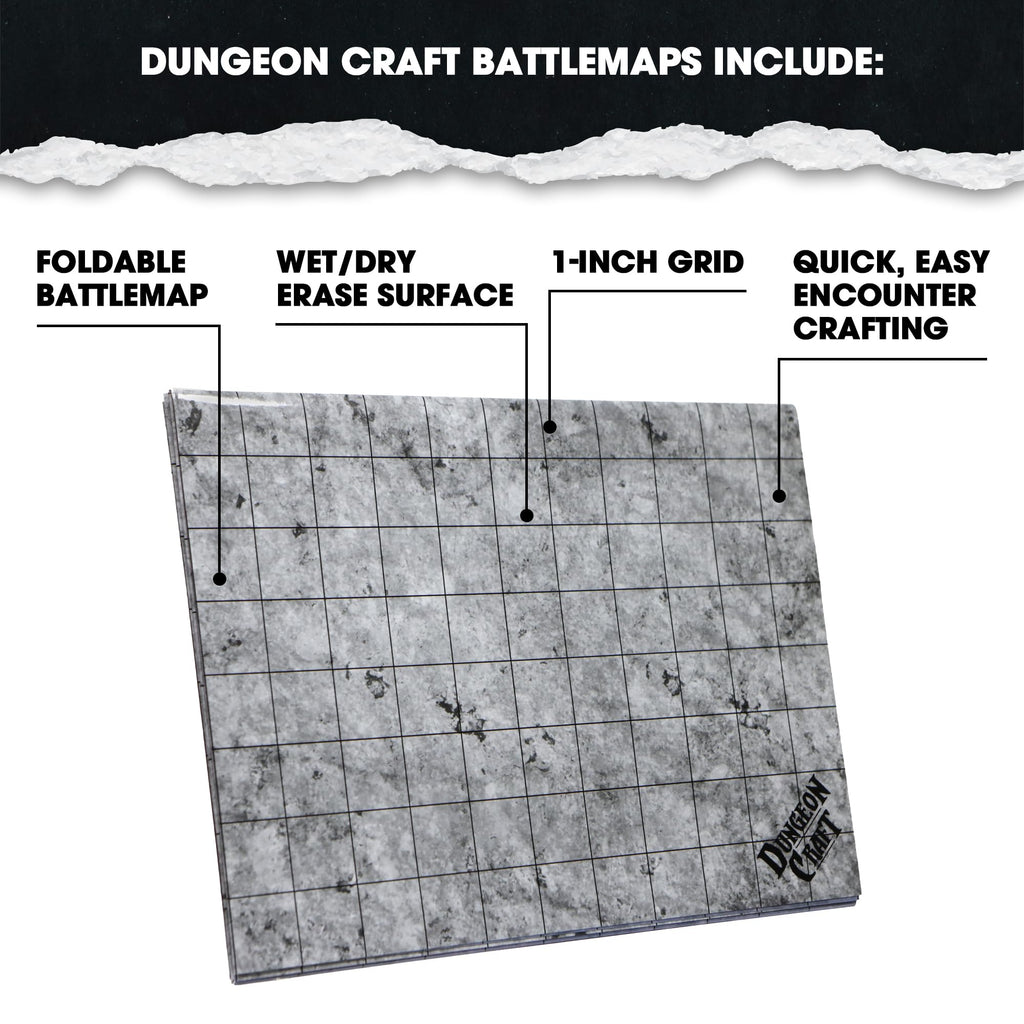 Dungeon Craft Double-Sided Battle Map 24x33 – Laminated Wet/Dry Erase Grid Mat for D&D RPG City Pack