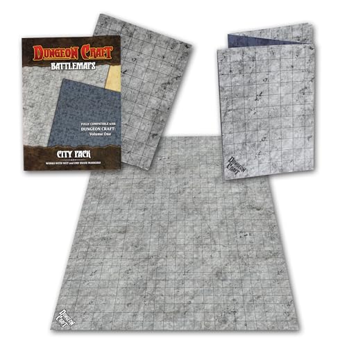 Dungeon Craft Double-Sided Battle Map 24x33 – Laminated Wet/Dry Erase Grid Mat for D&D RPG City Pack