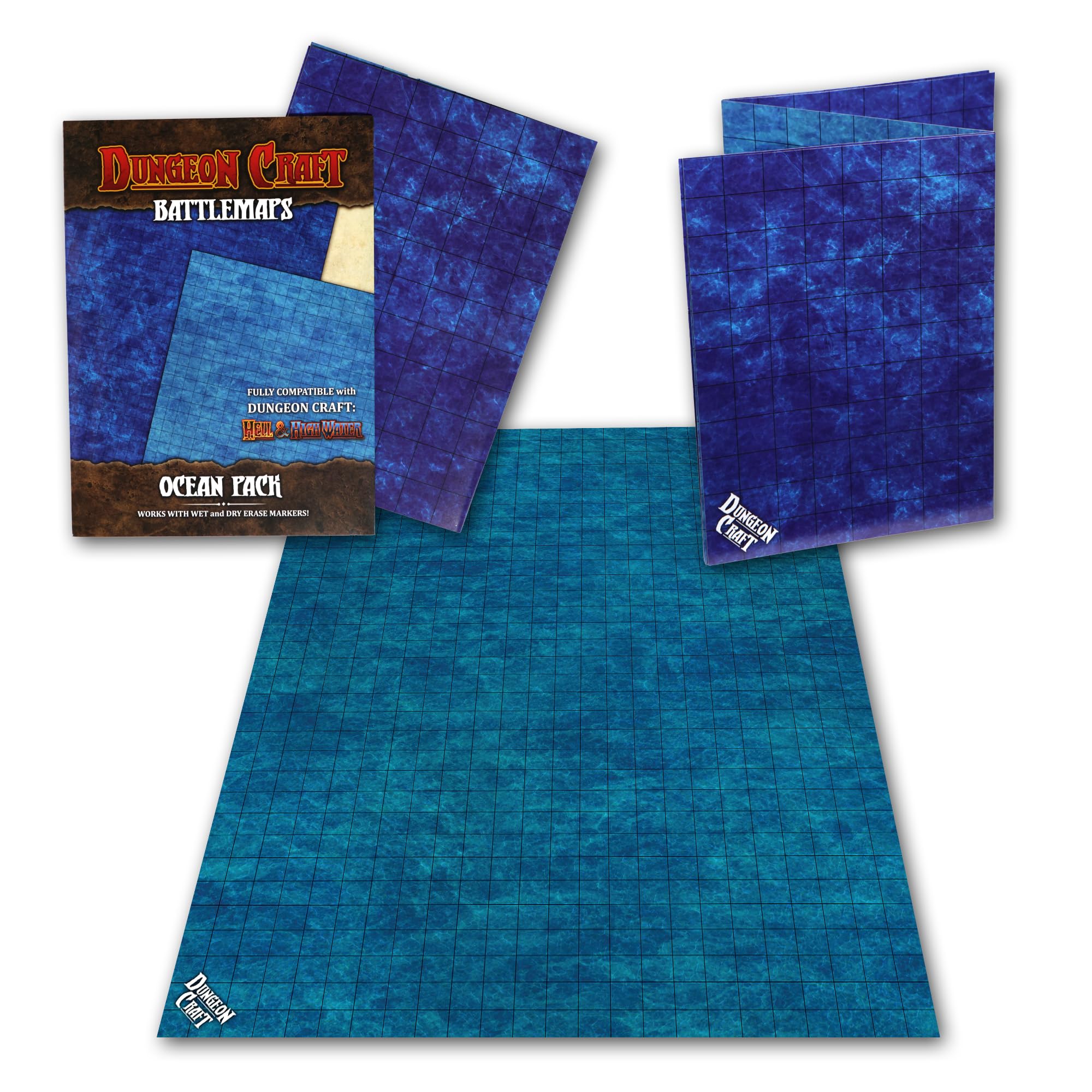Dungeon Craft Double-Sided Ocean Battle Map – 24x33 Laminated Grid Mat for D&D & RPGs