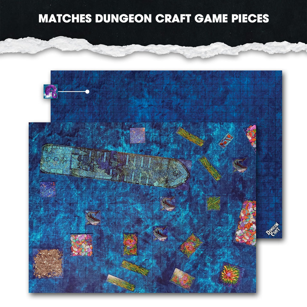 Dungeon Craft Double-Sided Ocean Battle Map – 24x33 Laminated Grid Mat for D&D & RPGs
