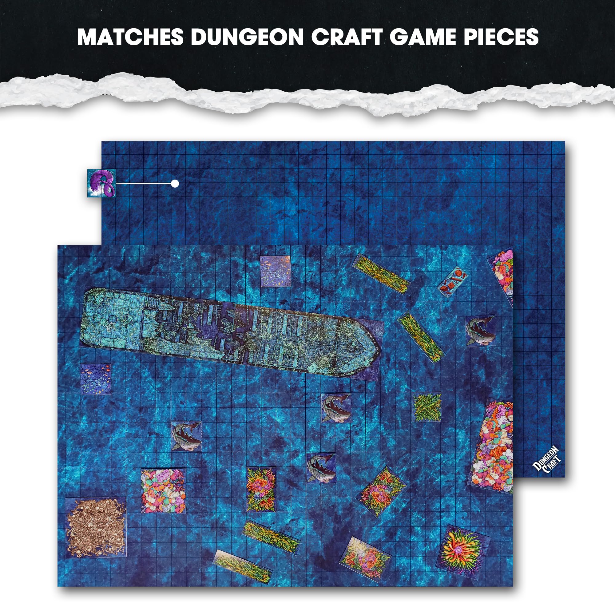 Dungeon Craft Double-Sided Ocean Battle Map – 24x33 Laminated Grid Mat for D&D & RPGs