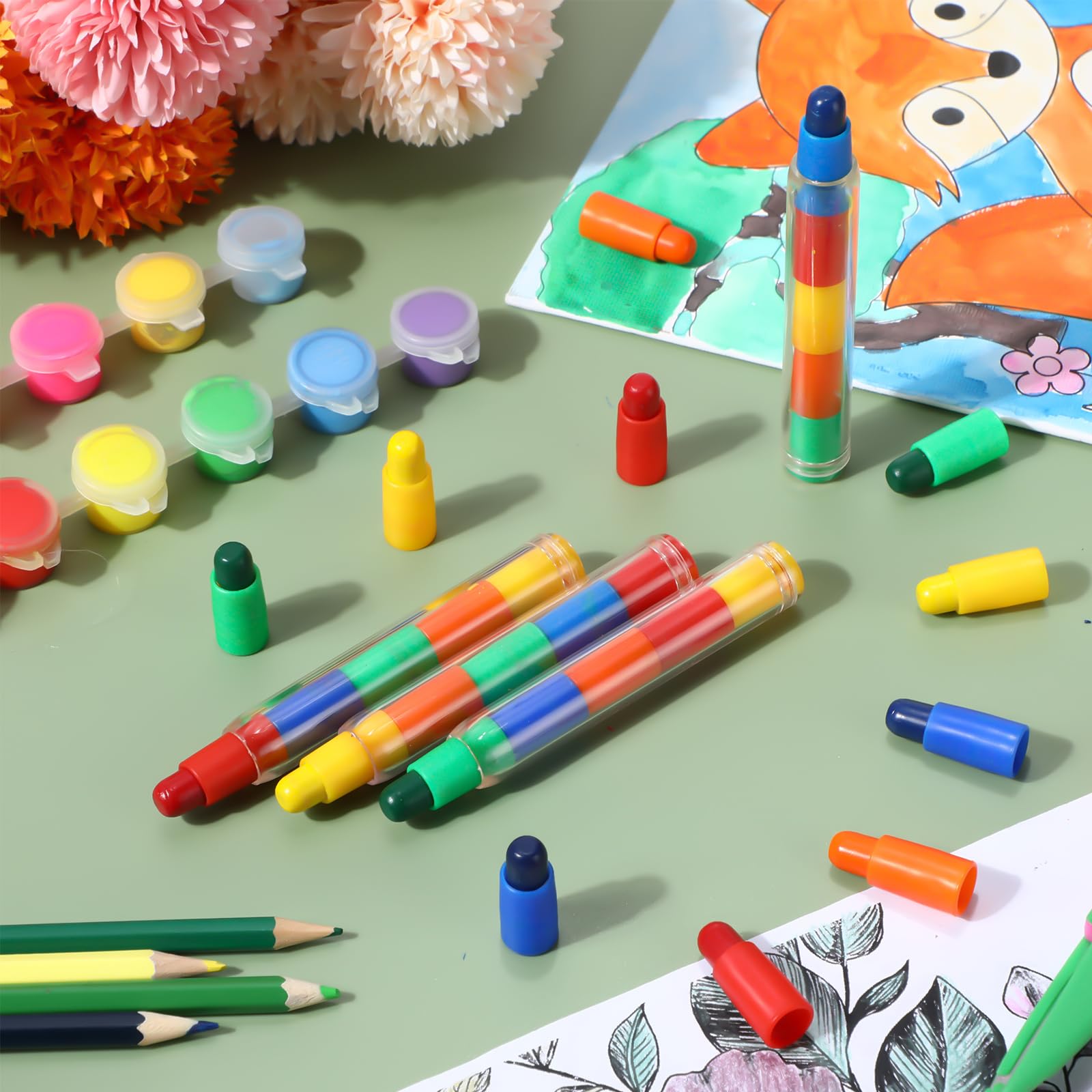 Dunzoom 15 Pcs Stackable Buildable Crayons - 5 Colors Interchangeable Rainbow Crayons for Adults, Party Favors, DIY
