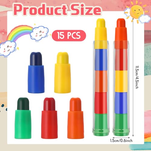 Dunzoom 15 Pcs Stackable Buildable Crayons - 5 Colors Interchangeable Rainbow Crayons for Adults, Party Favors, DIY
