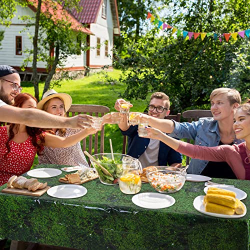 durony 2 Pack Green Moss Pattern Plastic Tablecloths 108x54 Inch Waterproof Party Table Covers for Nature Theme