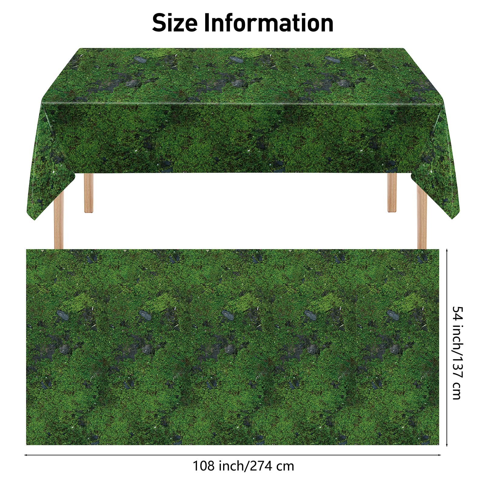 durony 2 Pack Green Moss Pattern Plastic Tablecloths 108x54 Inch Waterproof Party Table Covers for Nature Theme