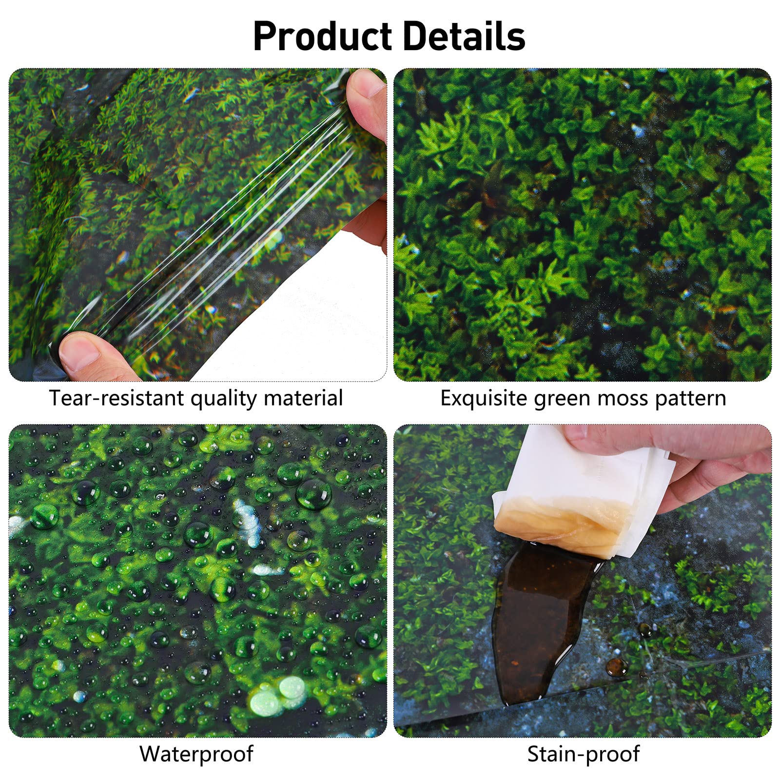 durony 2 Pack Green Moss Pattern Plastic Tablecloths 108x54 Inch Waterproof Party Table Covers for Nature Theme