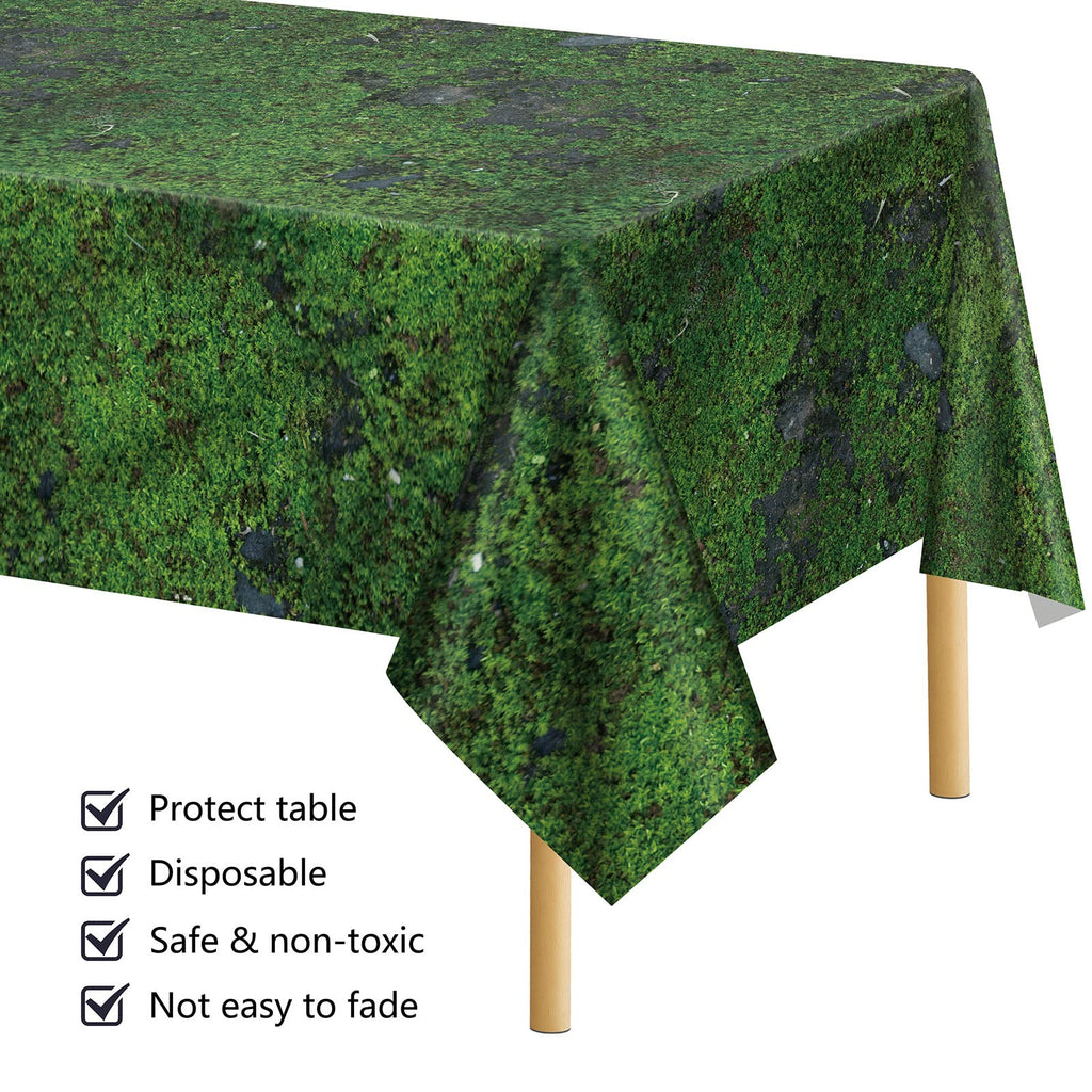 durony 2 Pack Green Moss Pattern Plastic Tablecloths 108x54 Inch Waterproof Party Table Covers for Nature Theme