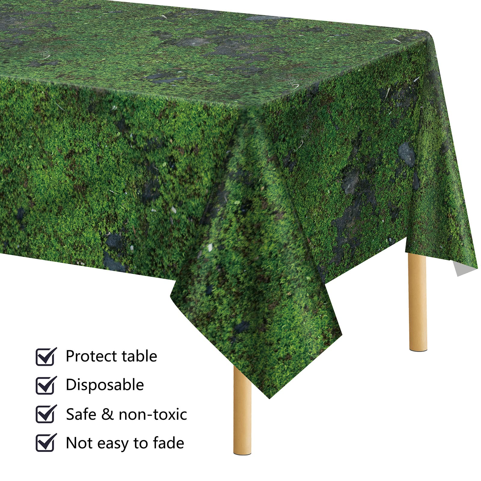 durony 2 Pack Green Moss Pattern Plastic Tablecloths 108x54 Inch Waterproof Party Table Covers for Nature Theme