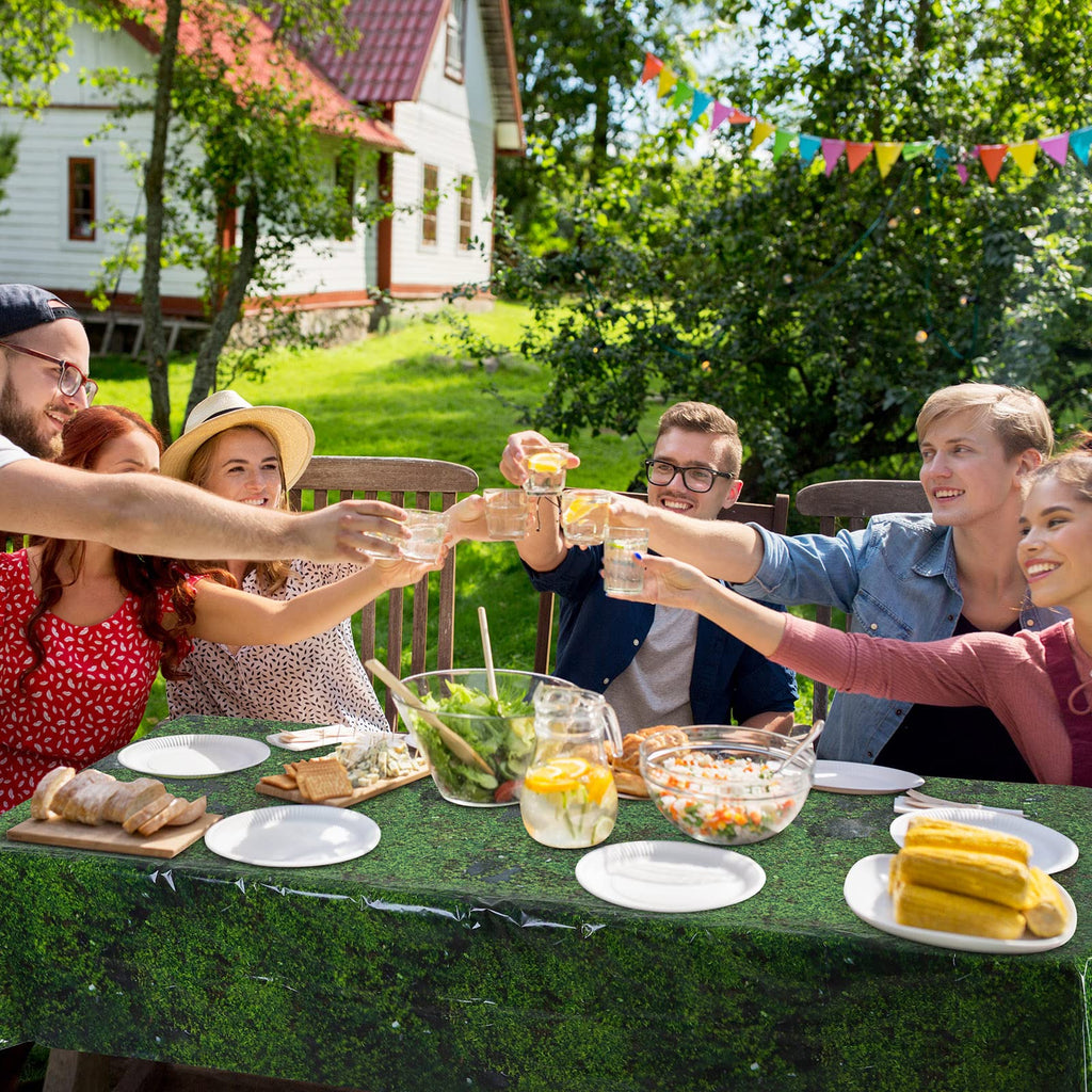 durony 2 Pack Green Moss Pattern Plastic Tablecloths 108x54 Inch Waterproof Party Table Covers for Nature Theme