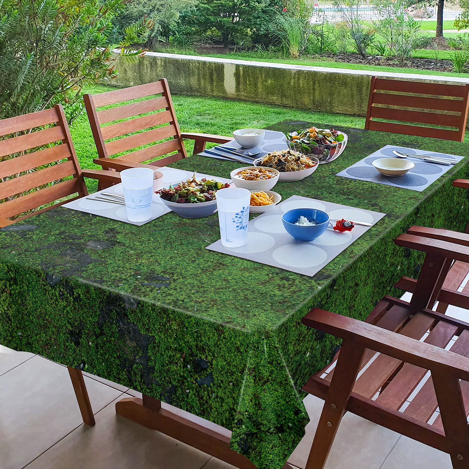 durony 2 Pack Green Moss Pattern Plastic Tablecloths 108x54 Inch Waterproof Party Table Covers for Nature Theme