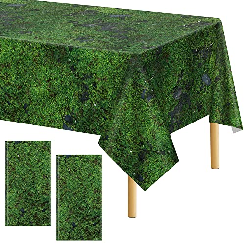 durony 2 Pack Green Moss Pattern Plastic Tablecloths 108x54 Inch Waterproof Party Table Covers for Nature Theme