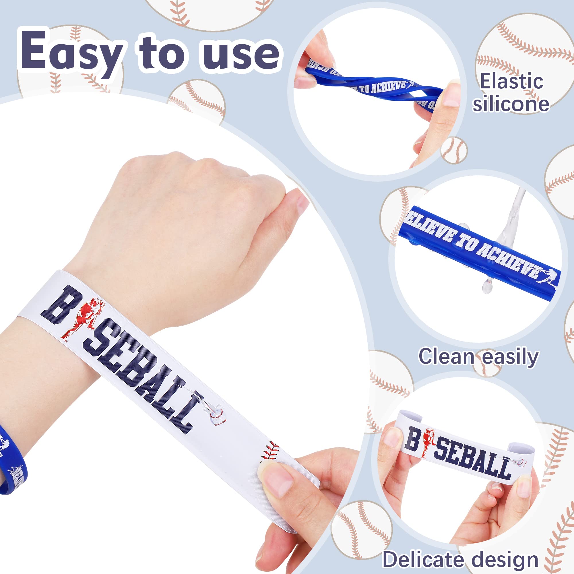 durony 48-Piece Baseball Bracelets Set – 24 Silicone + 24 Slap Bracelets for Party Favors and Prizes