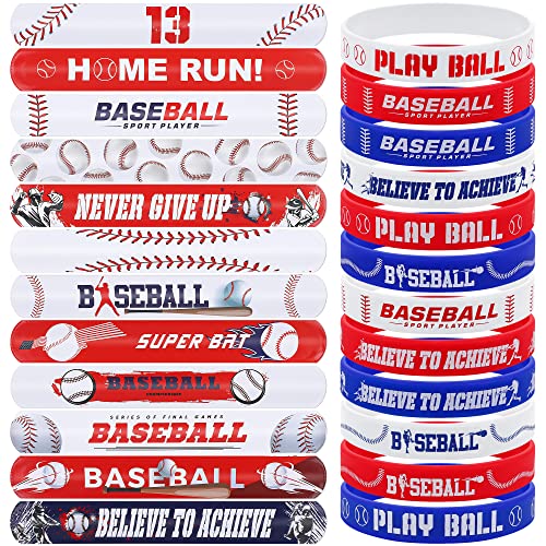durony 48-Piece Baseball Bracelets Set – 24 Silicone + 24 Slap Bracelets for Party Favors and Prizes