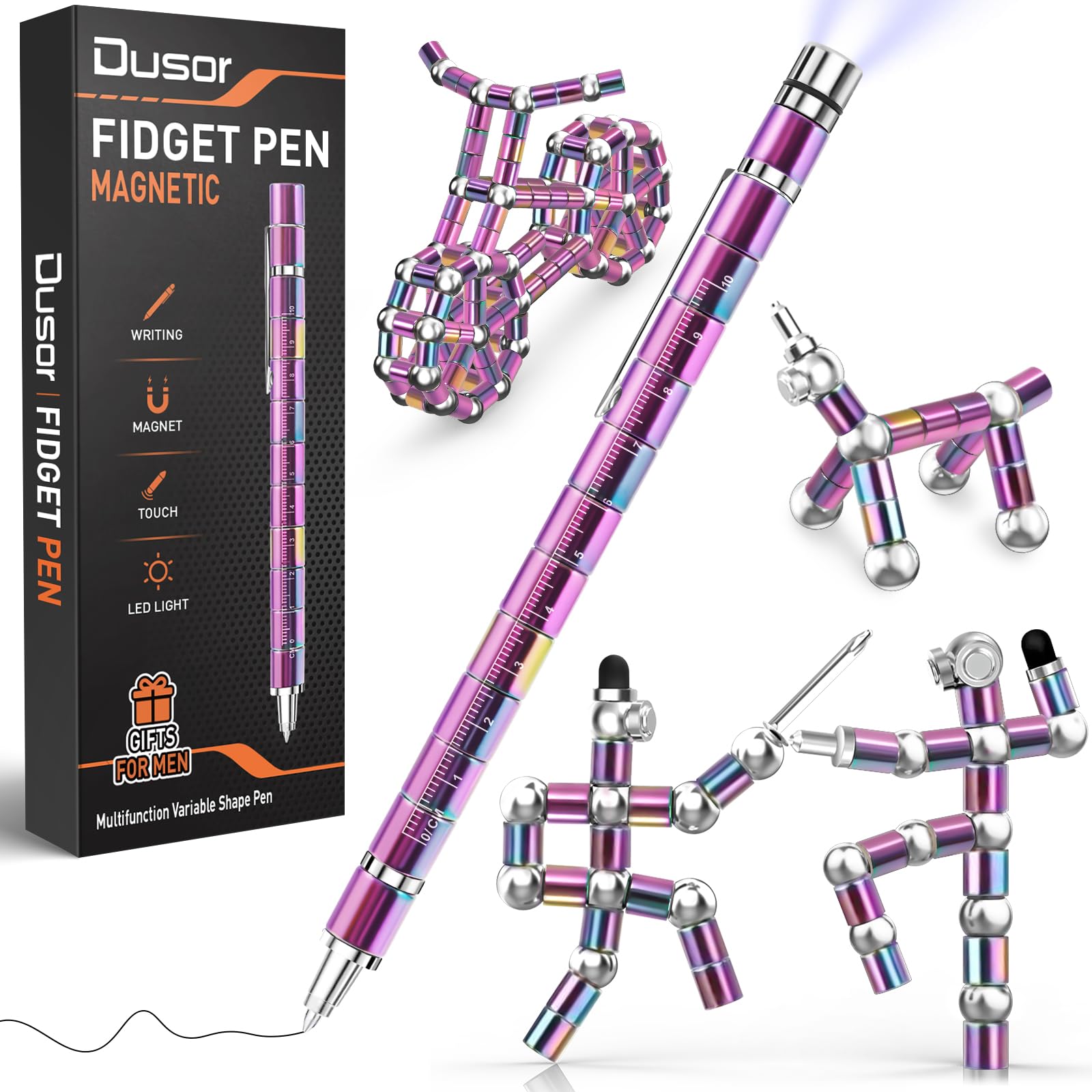 Dusor Fidget Pen: 13-in-1 Multifunction Pen for Men – Stress Relief Toy, Stylus, LED Light, and Deformation Toy Gift