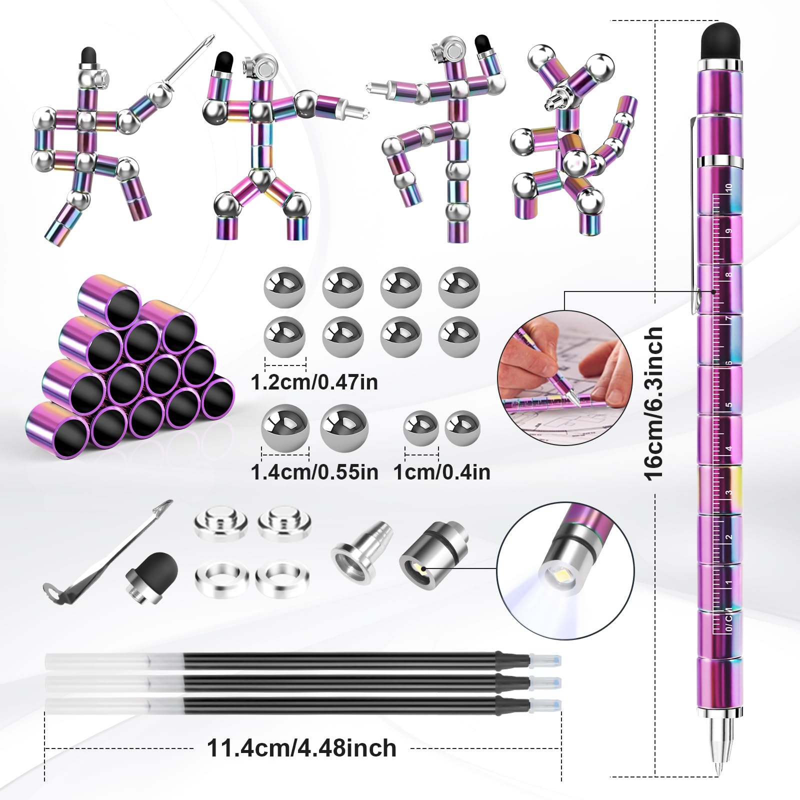 Dusor Fidget Pen: 13-in-1 Multifunction Pen for Men – Stress Relief Toy, Stylus, LED Light, and Deformation Toy Gift