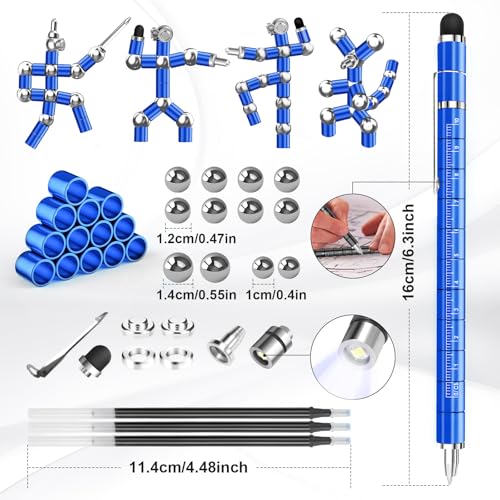 Dusor Multifunction Fidget Pen – 13-Ring Deconstructible Toy Pen with Touchscreen Tip and LED Light