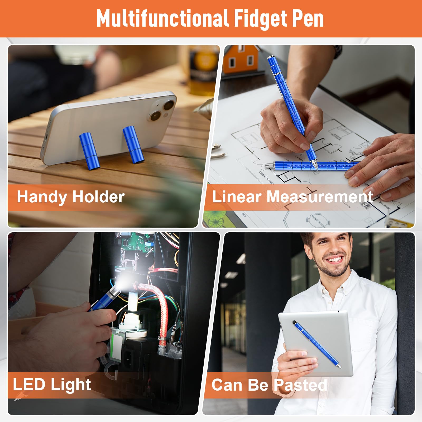 Dusor Multifunction Fidget Pen – 13-Ring Deconstructible Toy Pen with Touchscreen Tip and LED Light