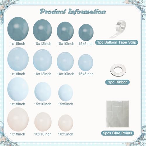 Dusty Blue Balloon Arch Kit 124Pcs - CROSSFINGERS Blue and White Balloon Garland for Baby Shower Bridal Shower Birthday