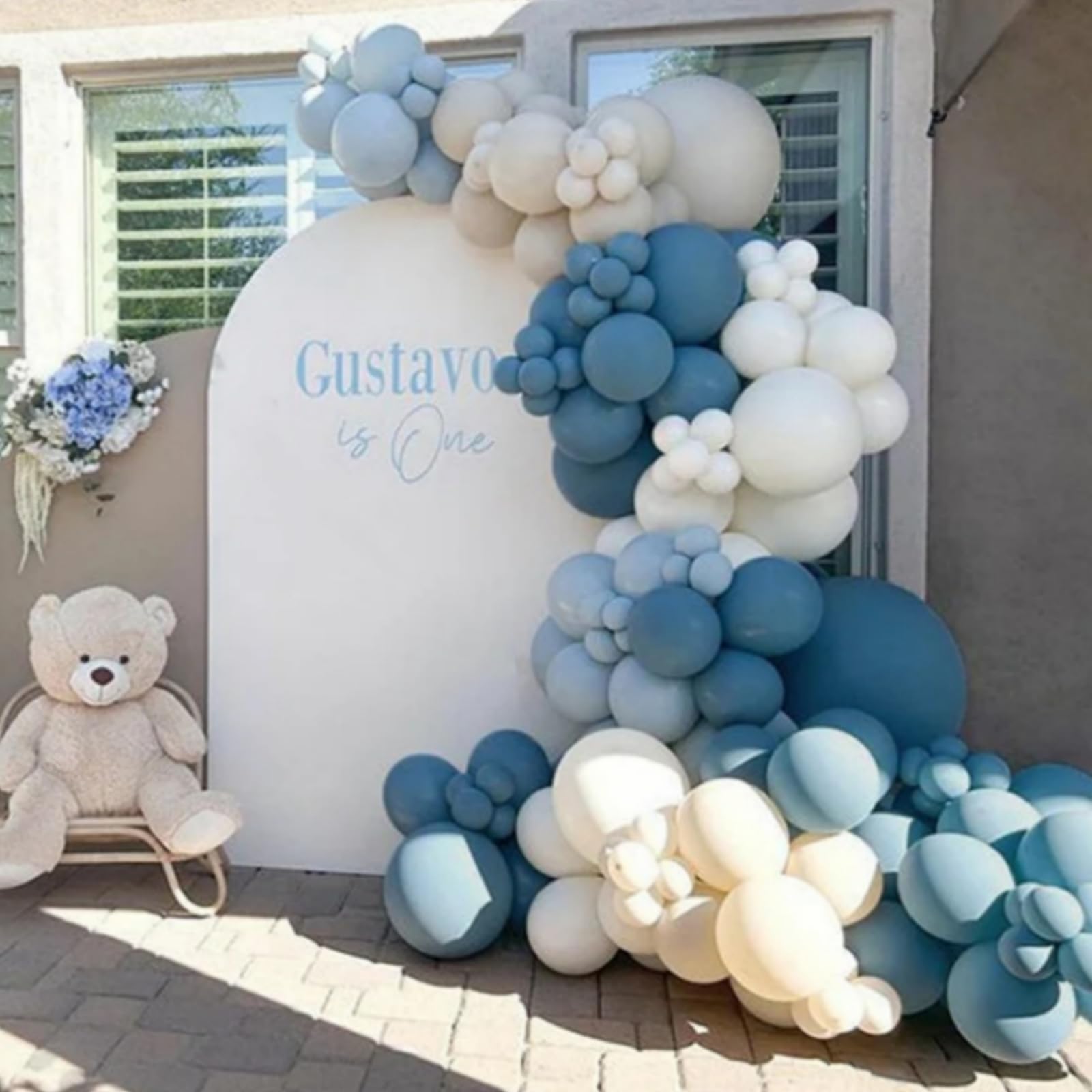 Dusty Blue Balloon Garland Kit - 167pcs Arch Kit with Sand White & White Balloons for Baby Shower Wedding Birthday