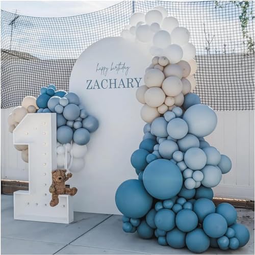 Dusty Blue Balloon Garland Kit - 167pcs Arch Kit with Sand White & White Balloons for Baby Shower Wedding Birthday