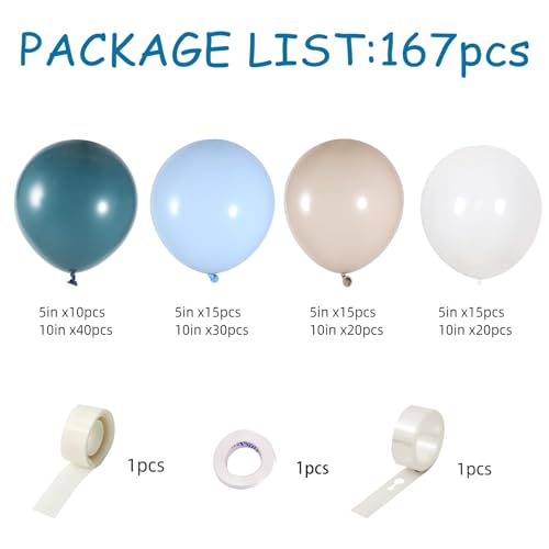 Dusty Blue Balloon Garland Kit - 167pcs Arch Kit with Sand White & White Balloons for Baby Shower Wedding Birthday