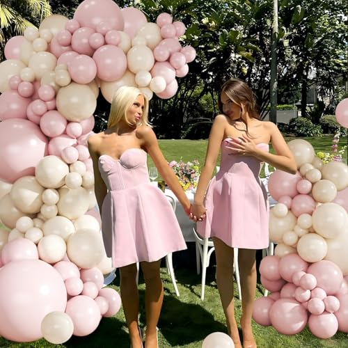 Dusty Pink Balloon Arch Kit 124 Pieces - CROSSFINGERS Boho Pink White Balloon Garland for Baby Shower Birthday Wedding