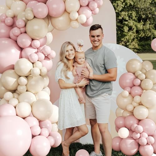 Dusty Pink Balloon Arch Kit 124 Pieces - CROSSFINGERS Boho Pink White Balloon Garland for Baby Shower Birthday Wedding