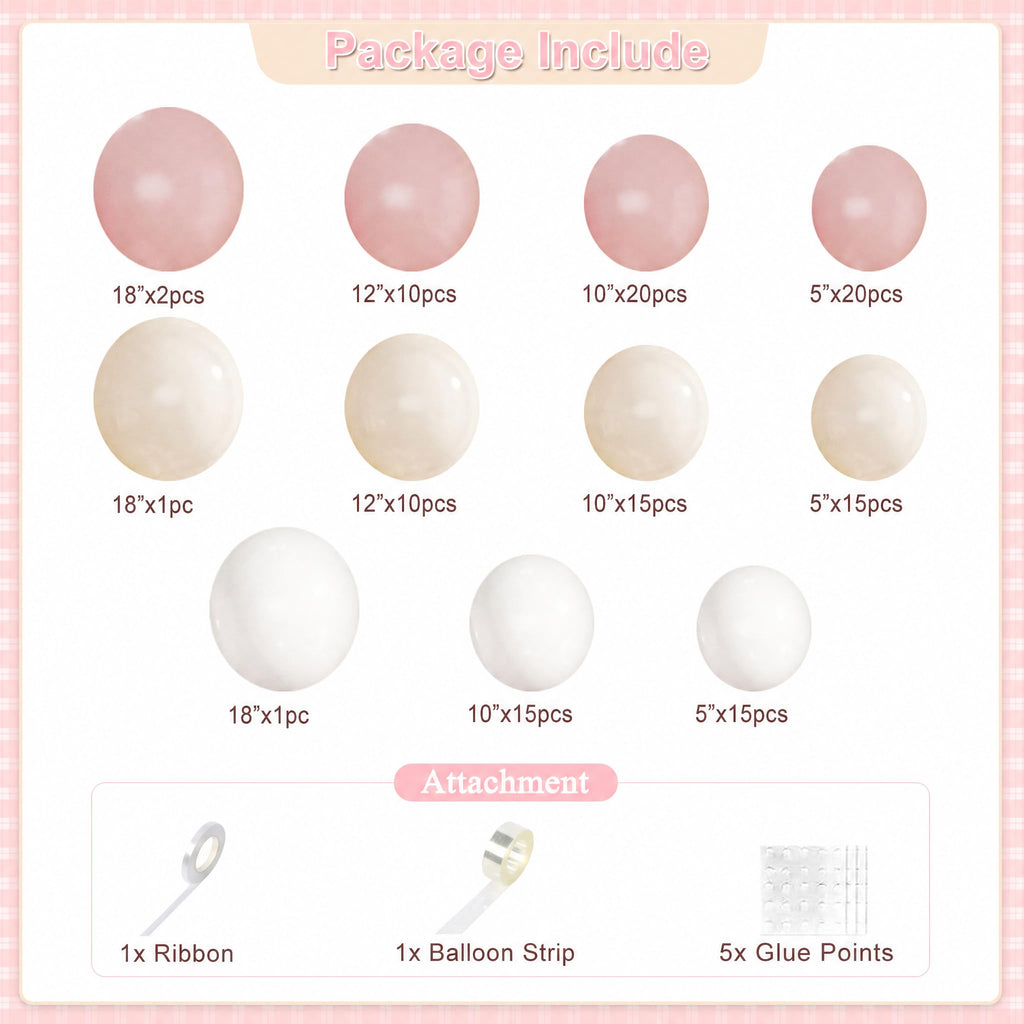 Dusty Pink Balloon Arch Kit 124 Pieces - CROSSFINGERS Boho Pink White Balloon Garland for Baby Shower Birthday Wedding