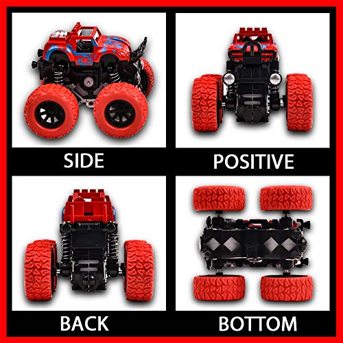 Duyfioa 4-Pack Monster Trucks for Toddlers – Friction Powered Pull Back Cars with 360° Rotation, No Batteries Needed, Ages 3-8