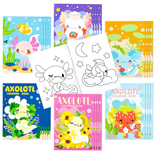 Dvbonike 24-Pack Axolotl Coloring Books for Kids Ages 4-8 – DIY Art Booklets with Cute Axolotl Designs, Bulk Party Favors, Classroom Activities, Halloween Gifts