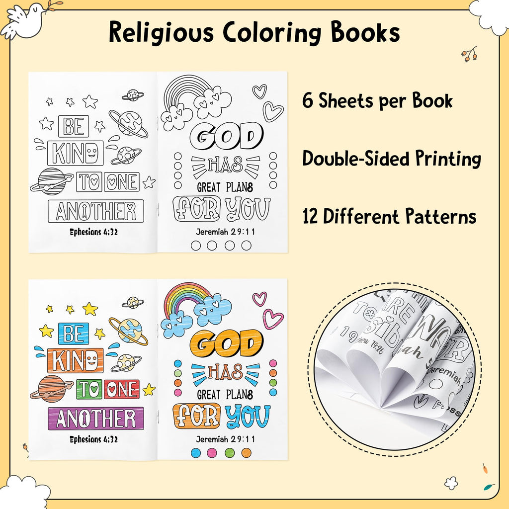 Dvbonike 24-Pack Bible Verse Coloring Books for Kids | Sunday School Activities | Religious DIY Art