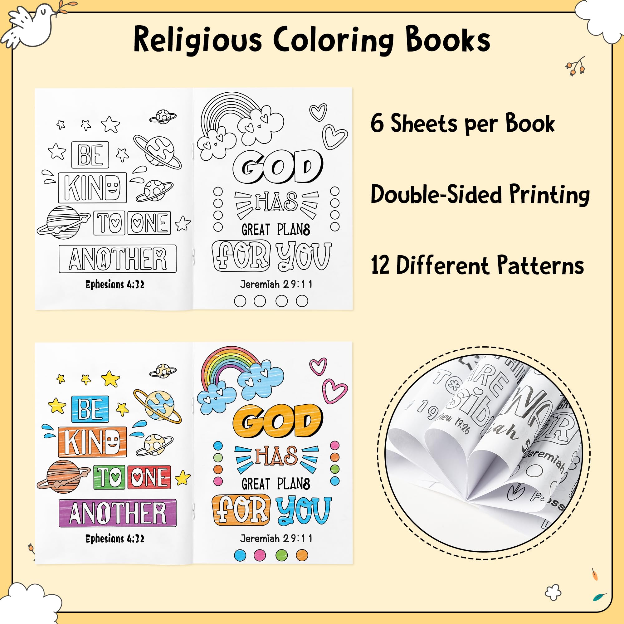 Dvbonike 24-Pack Bible Verse Coloring Books for Kids | Sunday School Activities | Religious DIY Art