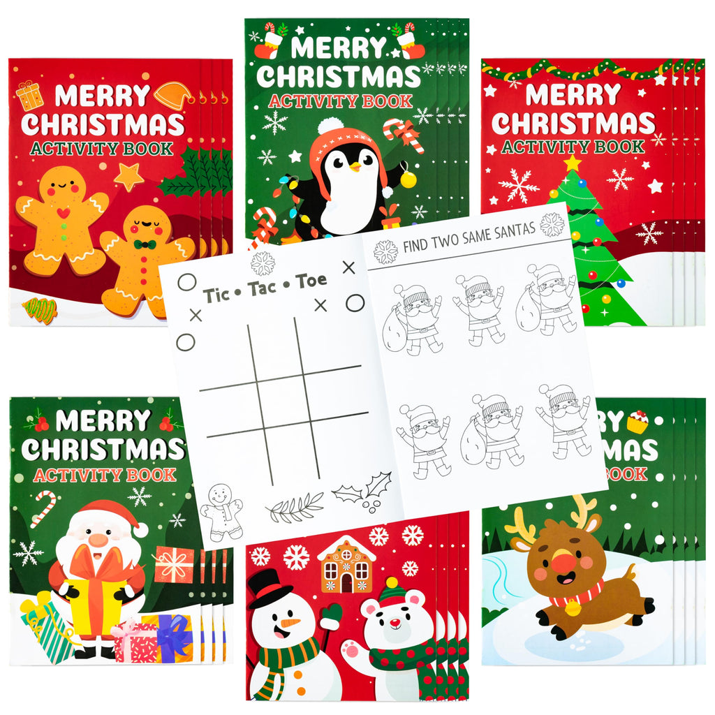 Dvbonike 24-Pack Christmas Activity Books for Kids – Mini Coloring & Games Bulk Set