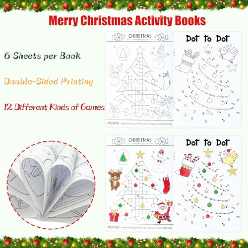 Dvbonike 24-Pack Christmas Activity Books for Kids – Mini Coloring & Games Bulk Set
