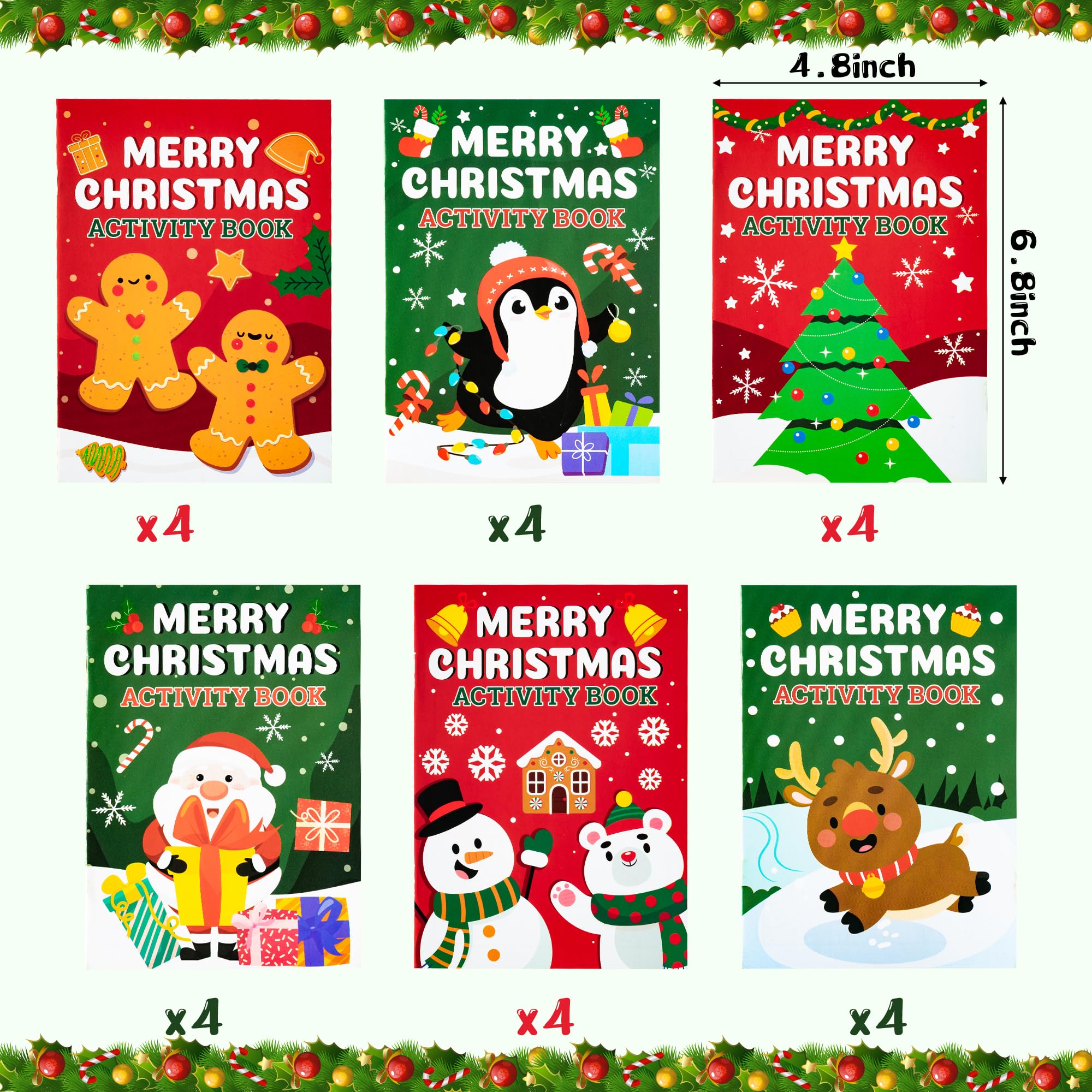 Dvbonike 24-Pack Christmas Activity Books for Kids – Mini Coloring & Games Bulk Set