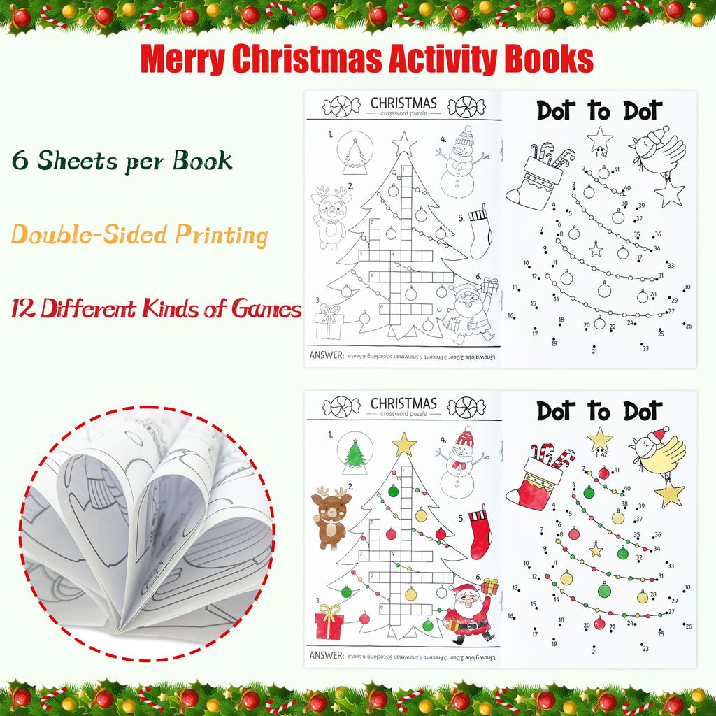 Dvbonike 24-Pack Christmas Activity Books for Kids – Mini Coloring & Games Bulk Set