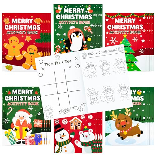 Dvbonike 24-Pack Christmas Activity Books for Kids – Mini Coloring & Games Bulk Set