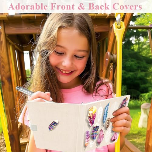 DWIYITTN Feather Journal for Girls – A5 Hardcover Lined Notebook with Pen, Magnetic Closure, 192 Pages