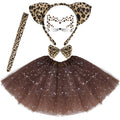 Dxhycc Cat Costume for Girls - Leopard Print Ears Headband, Tutu Skirt, Bow Tie, Tail & Face Stickers for Halloween Party
