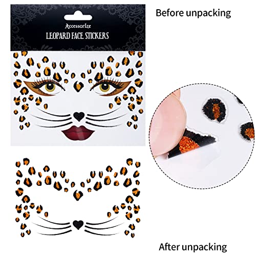 Dxhycc Cat Costume for Girls - Leopard Print Ears Headband, Tutu Skirt, Bow Tie, Tail & Face Stickers for Halloween Party