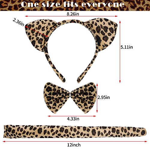 Dxhycc Cat Costume for Girls - Leopard Print Ears Headband, Tutu Skirt, Bow Tie, Tail & Face Stickers for Halloween Party
