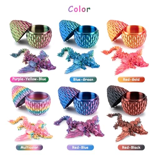 Dxldfks 3D Printed Articulated Dragon with Egg - 9 Inch Winged Dragon and 5.5 Inch Egg in Purple, Yellow, Blue Gradient