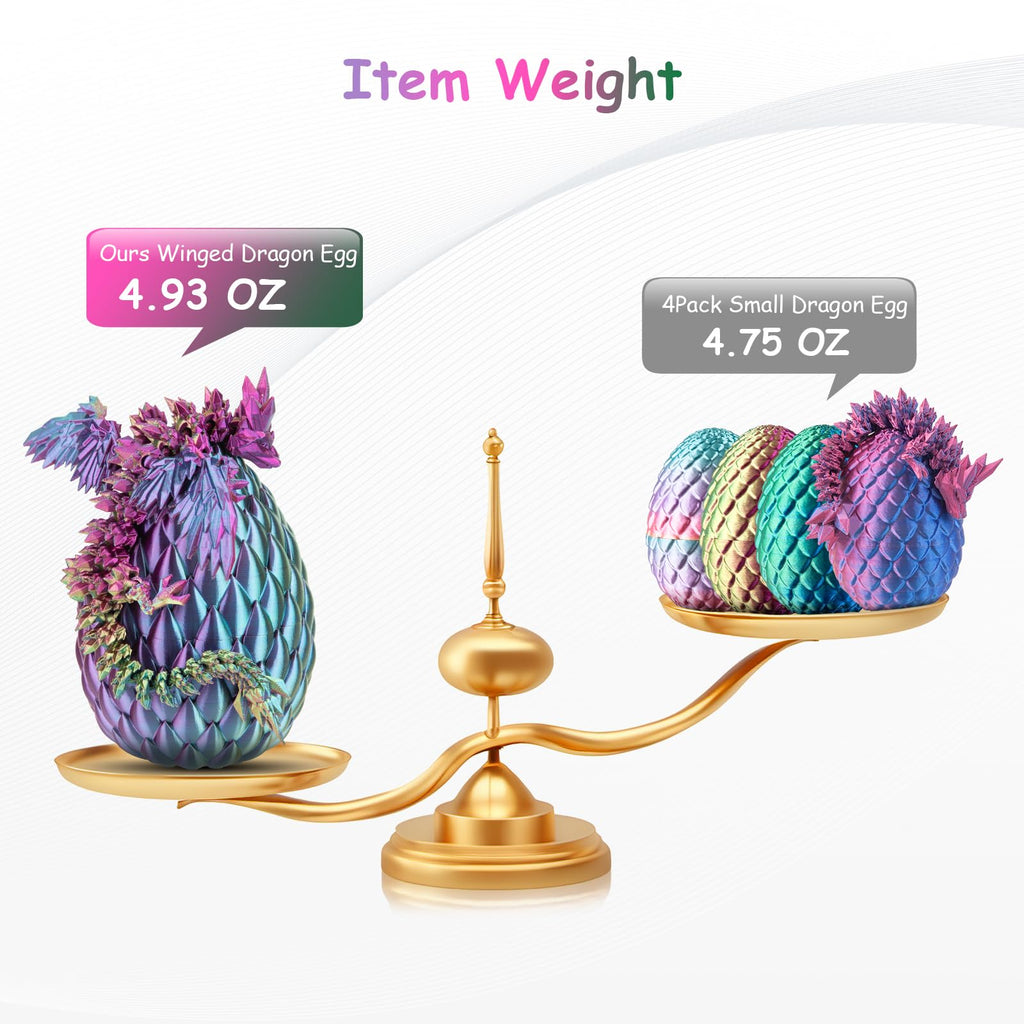Dxldfks 3D Printed Articulated Dragon with Egg - 9 Inch Winged Dragon and 5.5 Inch Egg in Purple, Yellow, Blue Gradient