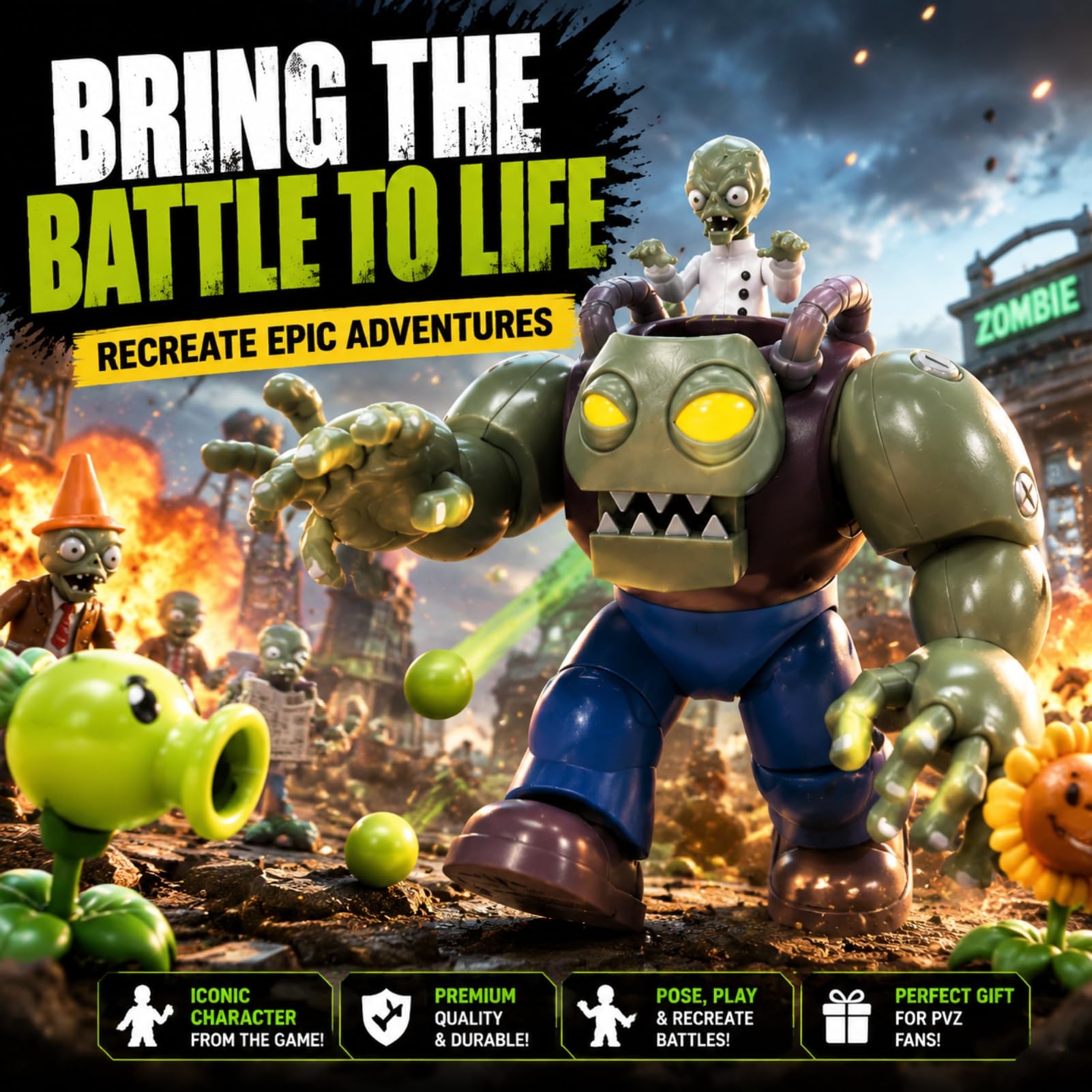Dyharnsty Gargantuar Action Figure – Plants vs Zombies PVC Toy, 1 Pack, Great Gift for Kids