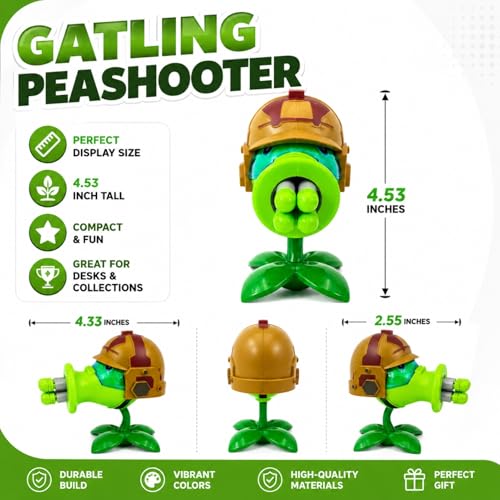 Dyharnsty Gatling Peashooter Action Figure - PVZ Toy with 4 Launchers, Eco-Friendly PVC, Water Resistant