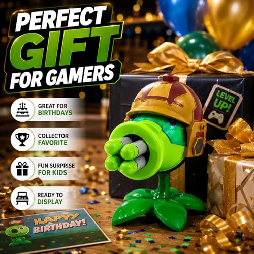Dyharnsty Gatling Peashooter Action Figure - PVZ Toy with 4 Launchers, Eco-Friendly PVC, Water Resistant