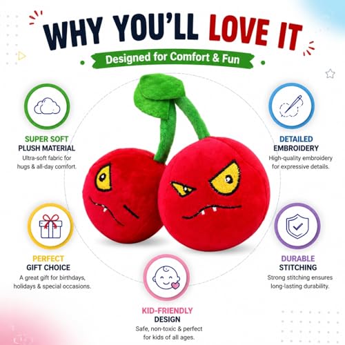 Dyharnsty Plants vs Zombies Cherry Bomb Plush Toy – 8-Inch Soft PVZ Figure with PP Cotton Fill