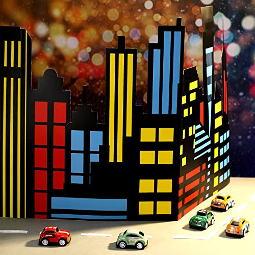 Eaasty City Skyline Backdrop 35.43 x 15.75 Inch - Black Cardboard Standing Card for Birthday, Graduation Party Decorations